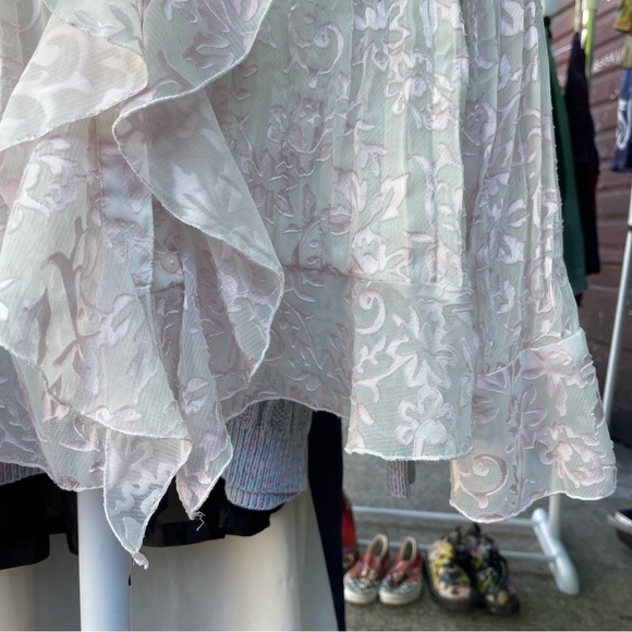 Vintage 90s SZ L Sheer Ruffle Whimsygoth Pirate Fairy Boho Blouse White Blush - Picture 5 of 5